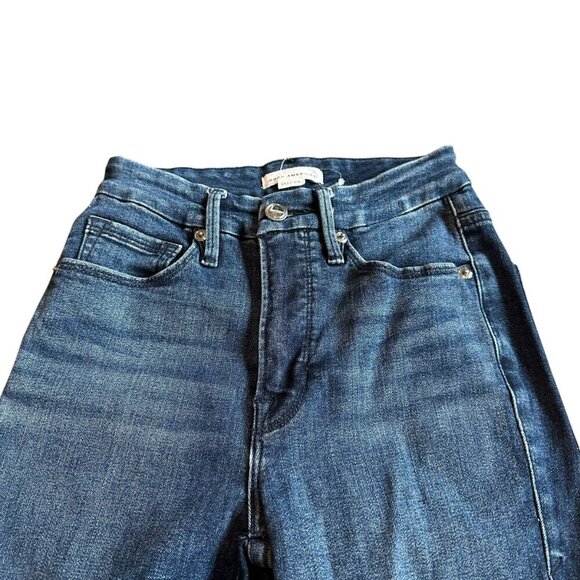 Good American Good Legs Skinny Jeans Frayed Hem Dark Blue Stretch Size 00 24 - Picture 2 of 11